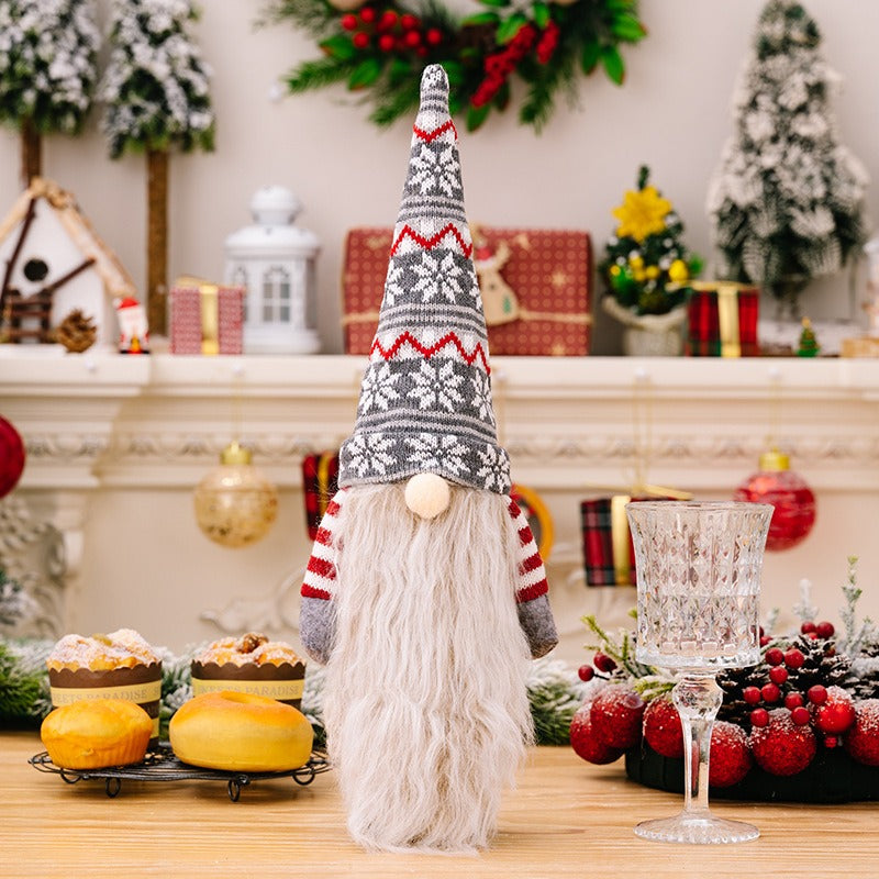Christmas Gnome Wine Bottle Cover - Long Beard Faceless Gnome Champagne & Wine Bottle Topper Holiday Decoration from Mish Mash Market