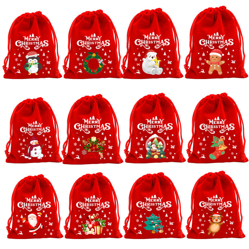 Red Velvet Christmas Drawstring Gift Bag