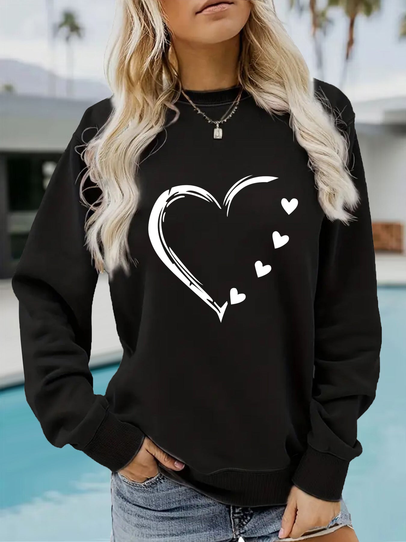 Heart Outline Graphic Hoodie - Casual Lover Inspired Printed Sweatshirt from Mish Mash Market