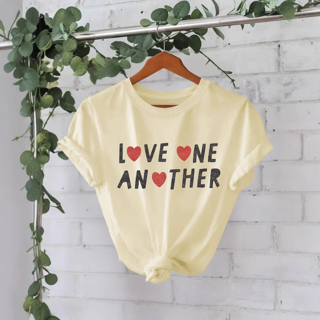 Women’s Love One Another Short Sleeve T-Shirt – Casual Crew Neck Graphic Pullover Top from Mish Mash Market