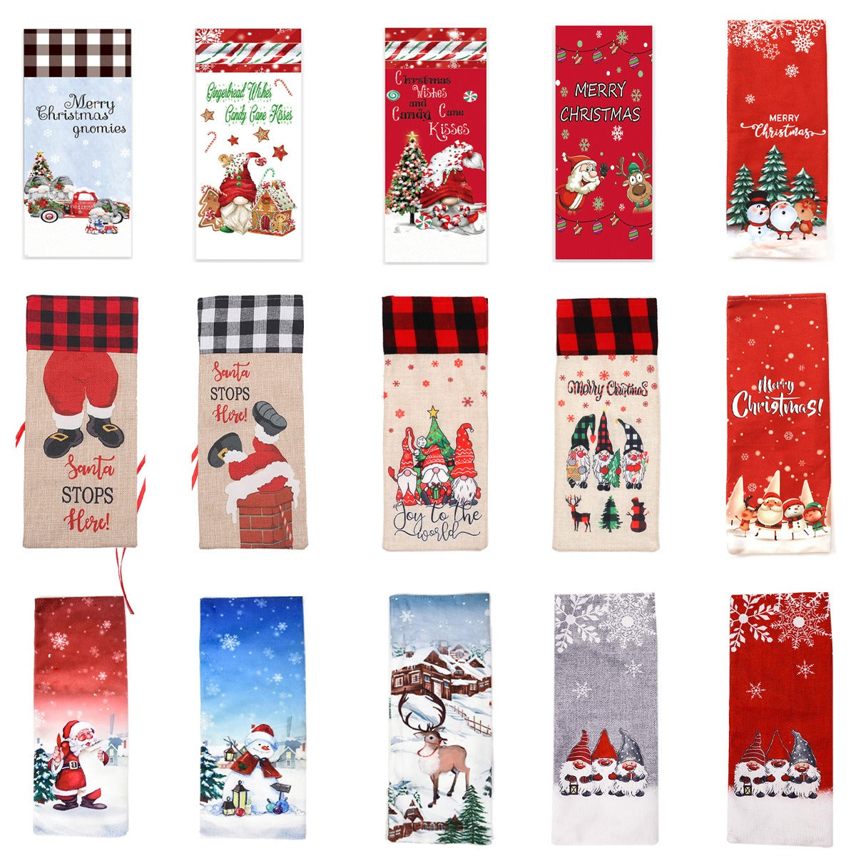 Festive Holiday Wine Bottle Gift Bags - Santa & Winter Themes from Mish Mash Market