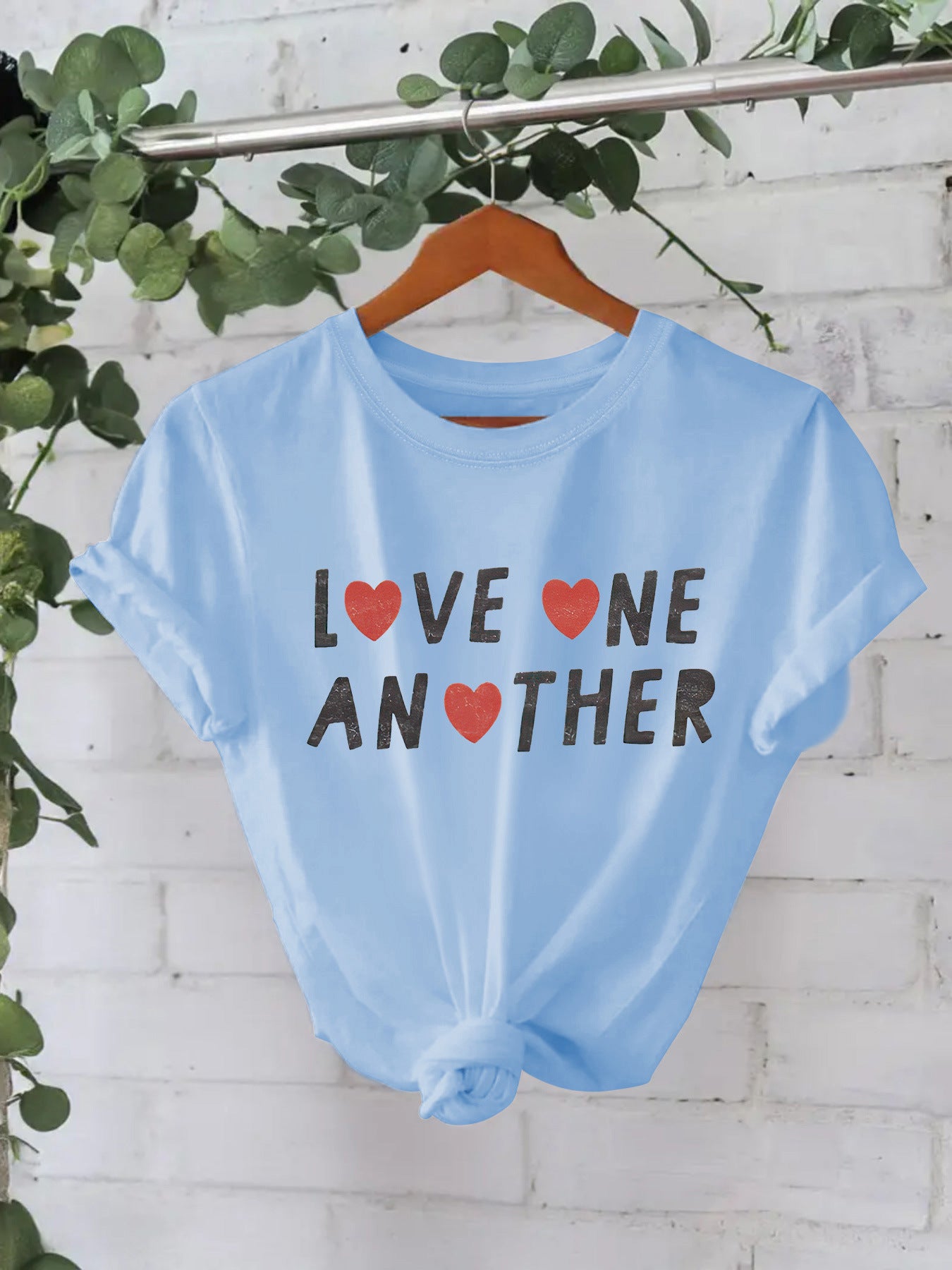 Women’s Love One Another Short Sleeve T-Shirt – Casual Crew Neck Graphic Pullover Top