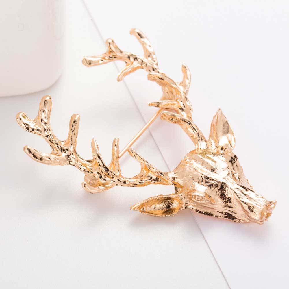 Christmas Gold Antlers Head Brooch