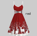 Women's Christmas Deer Print A-Line Dress with Silver Accent Trim