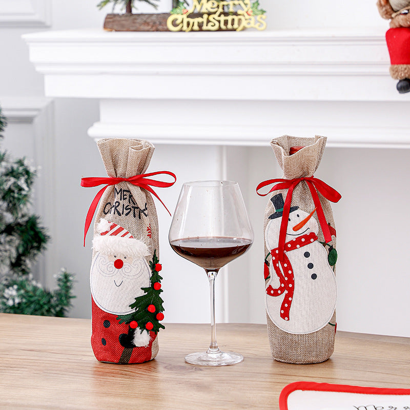 Linen Christmas Wine Bottle Covers