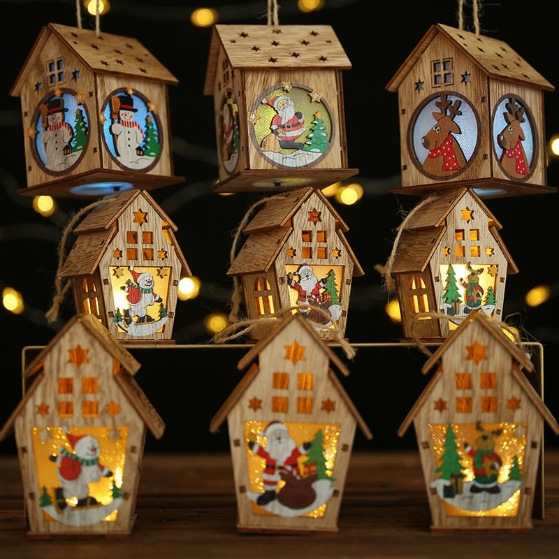 LED Lighted Wooden Christmas Village House Hanging Ornament