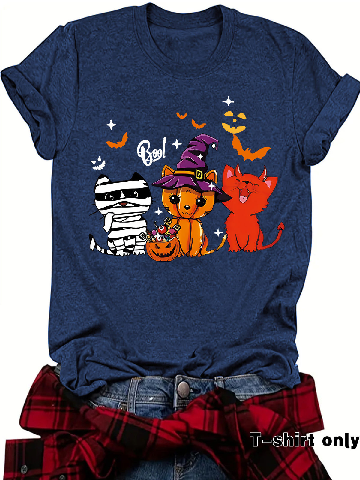 Three Halloween Cats Graphic Short Sleeve T-Shirt from Mish Mash Market