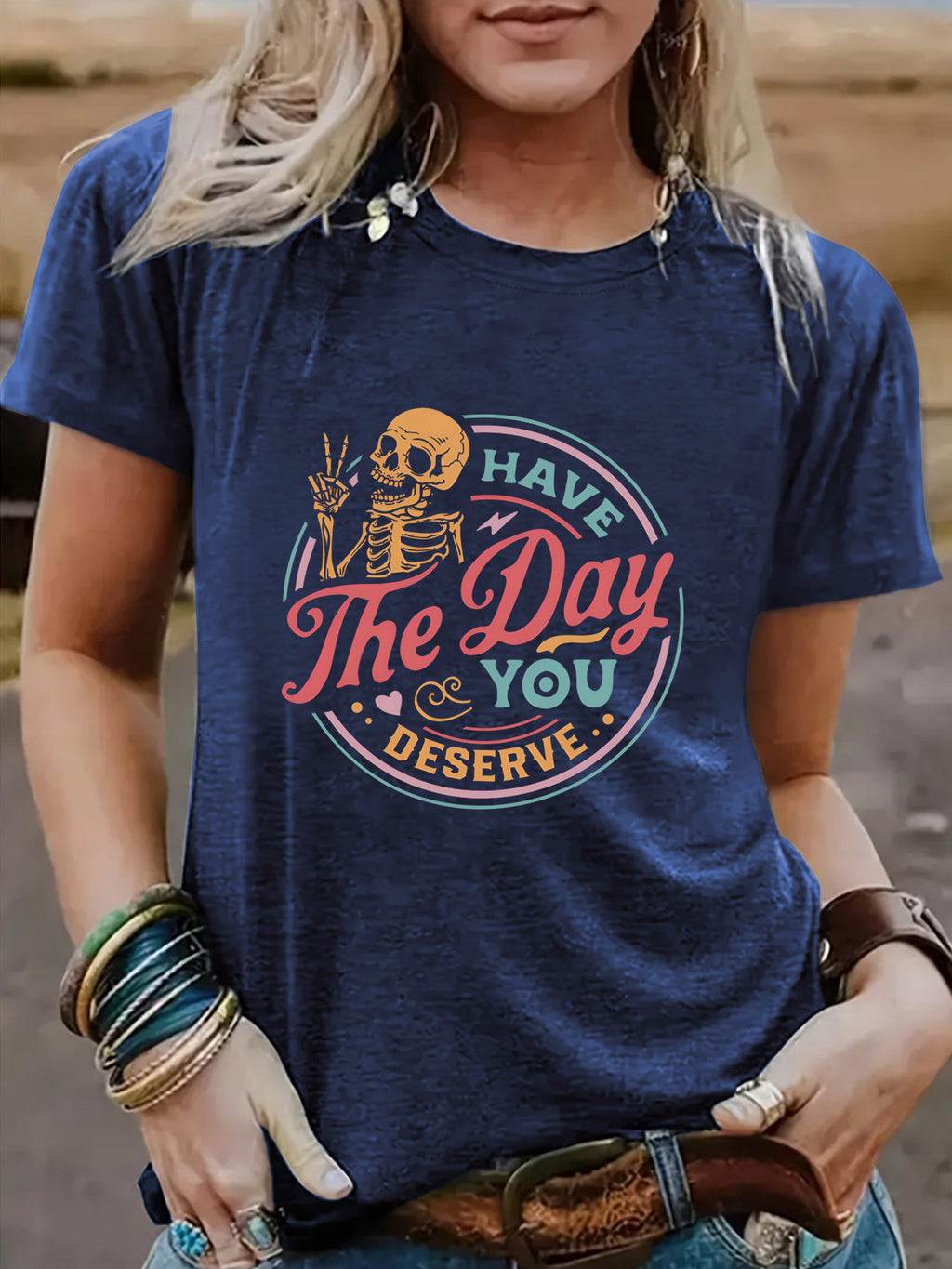 Halloween "Have The Day You Deserve" Graphic Short Sleeve Crew Neck T-Shirt