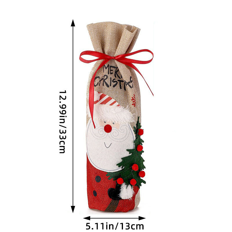 Linen Christmas Wine Bottle Covers
