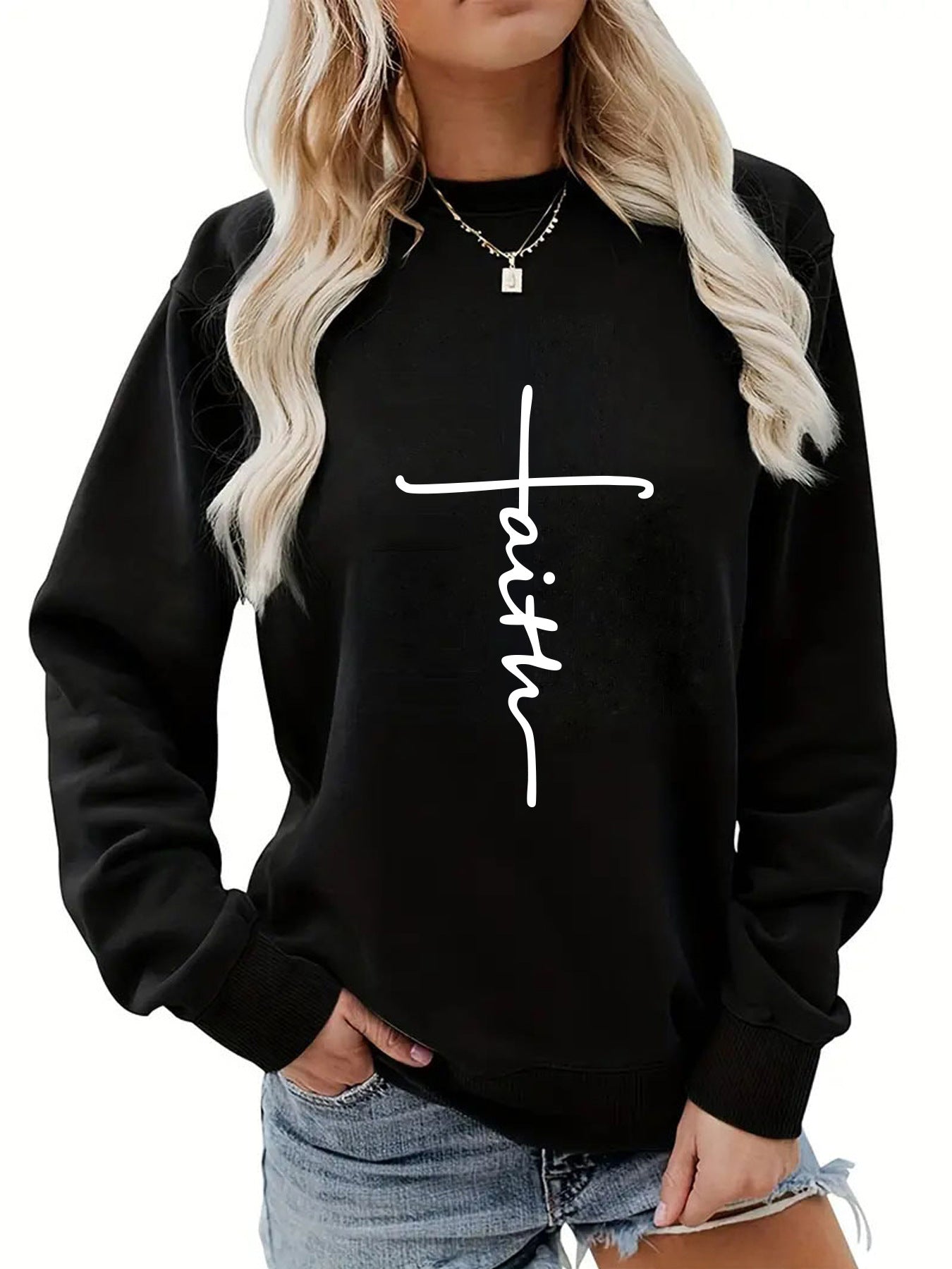 Faith Cross Oversized Fleece Pullover