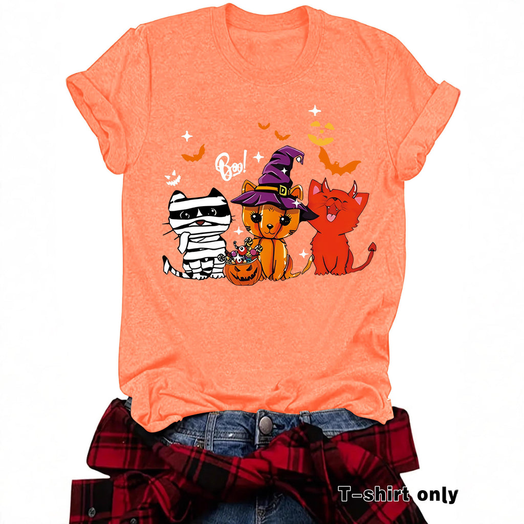 Three Halloween Cats Graphic Short Sleeve T-Shirt from Mish Mash Market