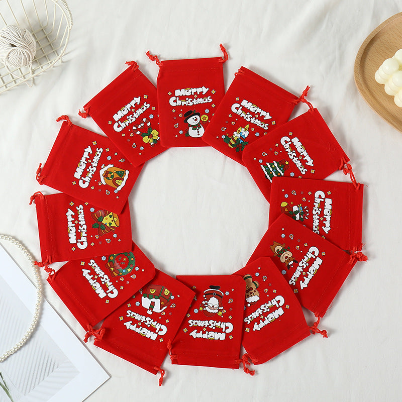 Red Velvet Christmas Drawstring Gift Bag
