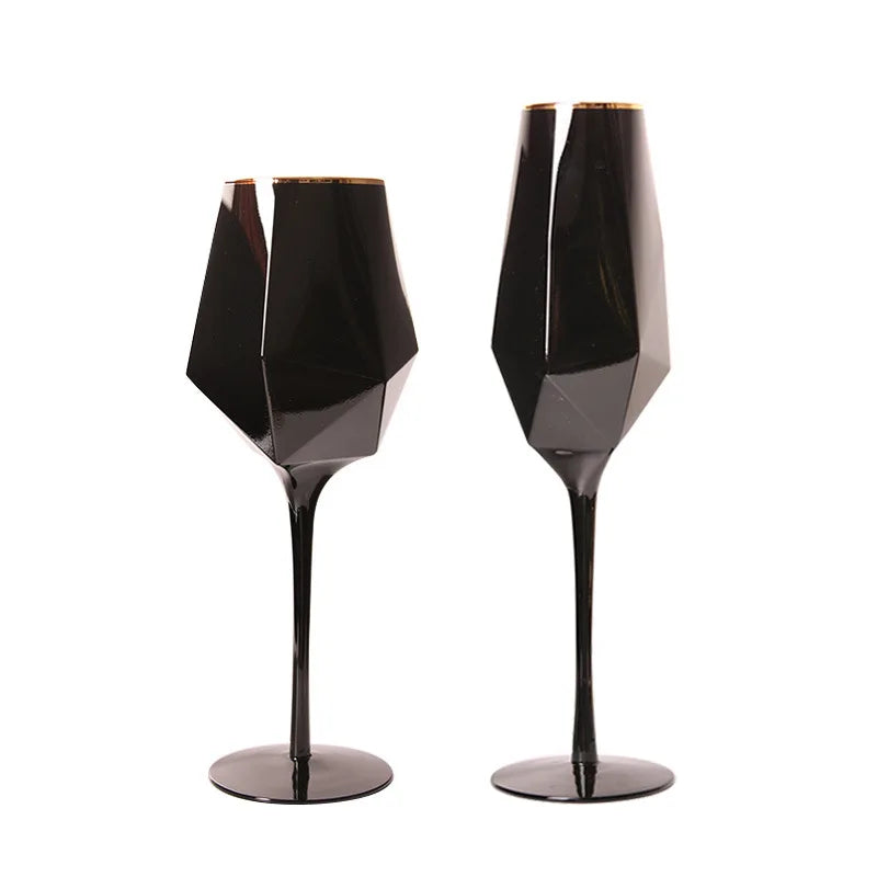 Black & Gold Crystal Red Wine Goblets - Luxury Stemware from Mish Mash Market