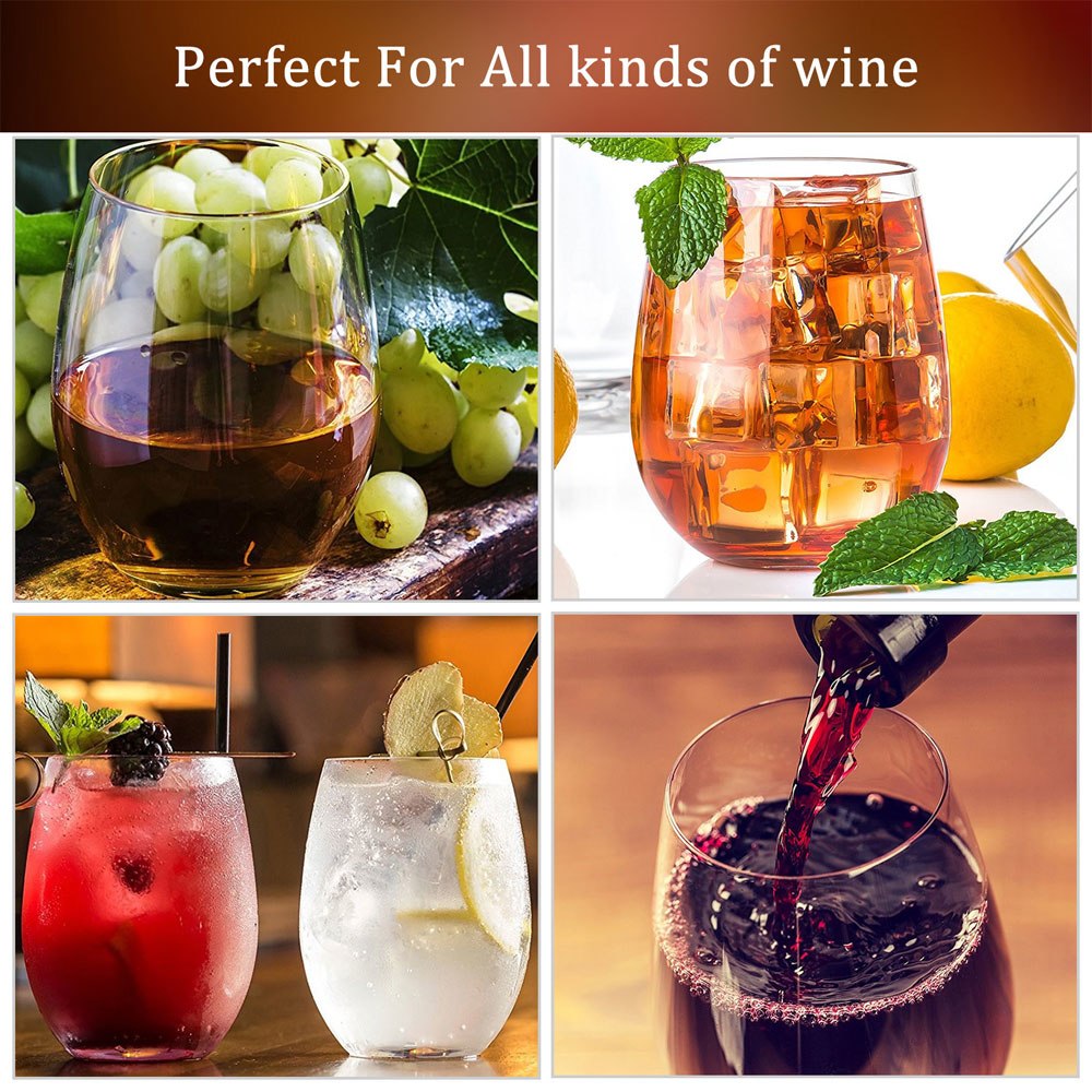 Set of Four Stemless 16 oz Plastic Wine Glasses