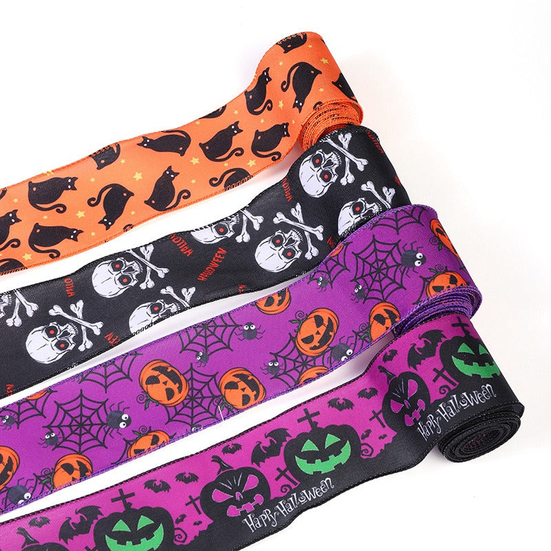 Halloween Decorative Printed Ribbon – 2.5 in x 5YD Spooky Pattern Craft Ribbon for DIY & Party Decor from Mish Mash Market