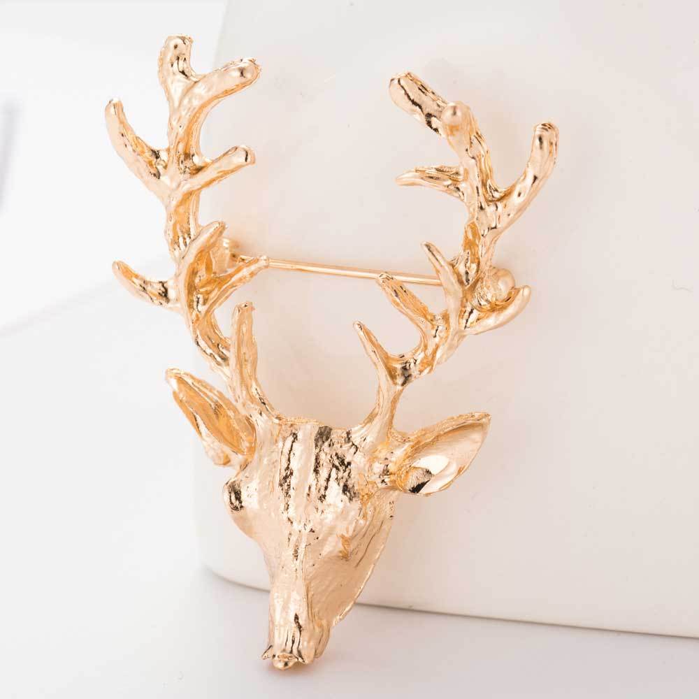 Christmas Gold Antlers Head Brooch