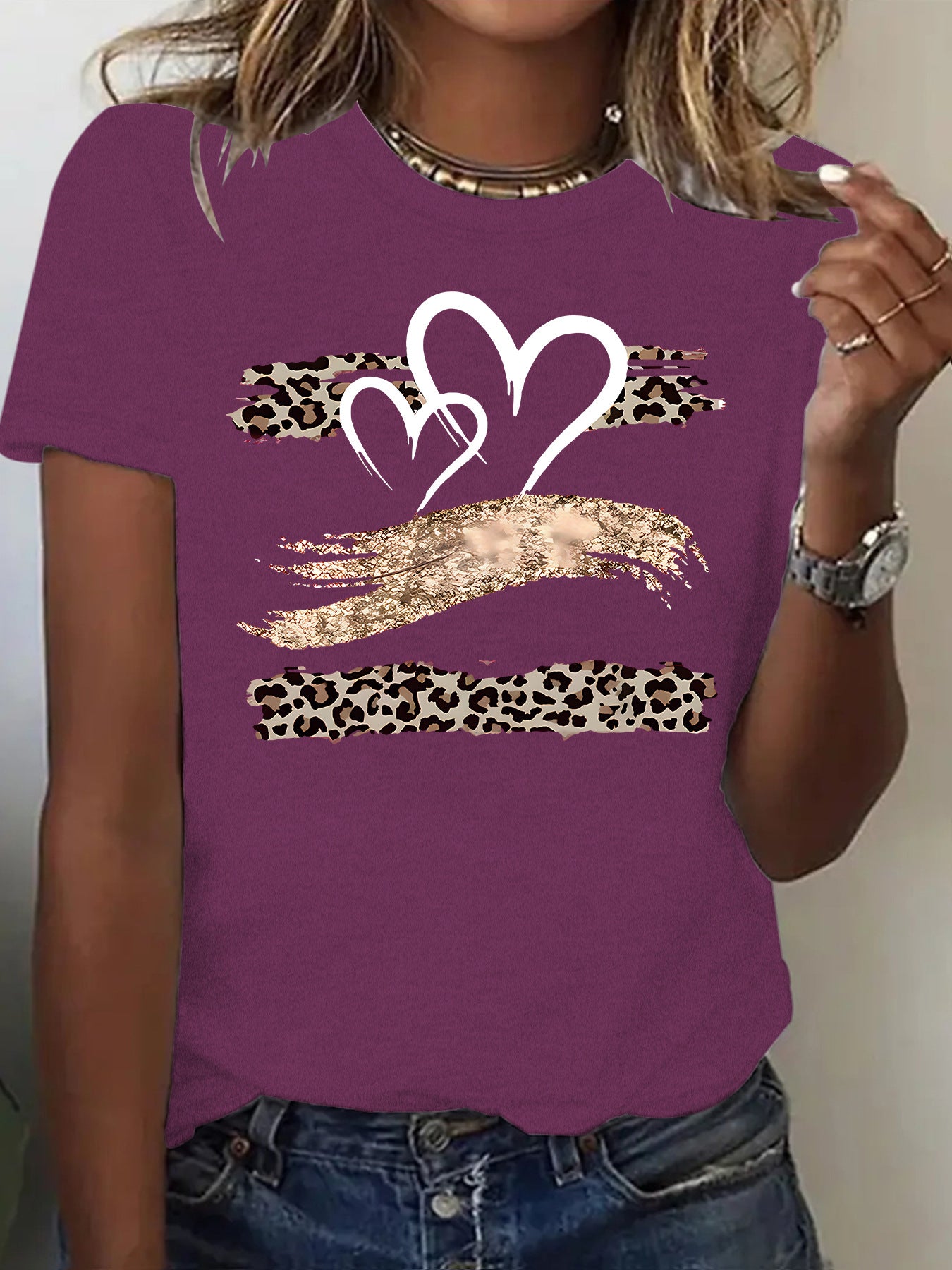 Leopard Heart Graphic Tee – Women's Casual Short Sleeve Love T-Shirt from Mish Mash Market