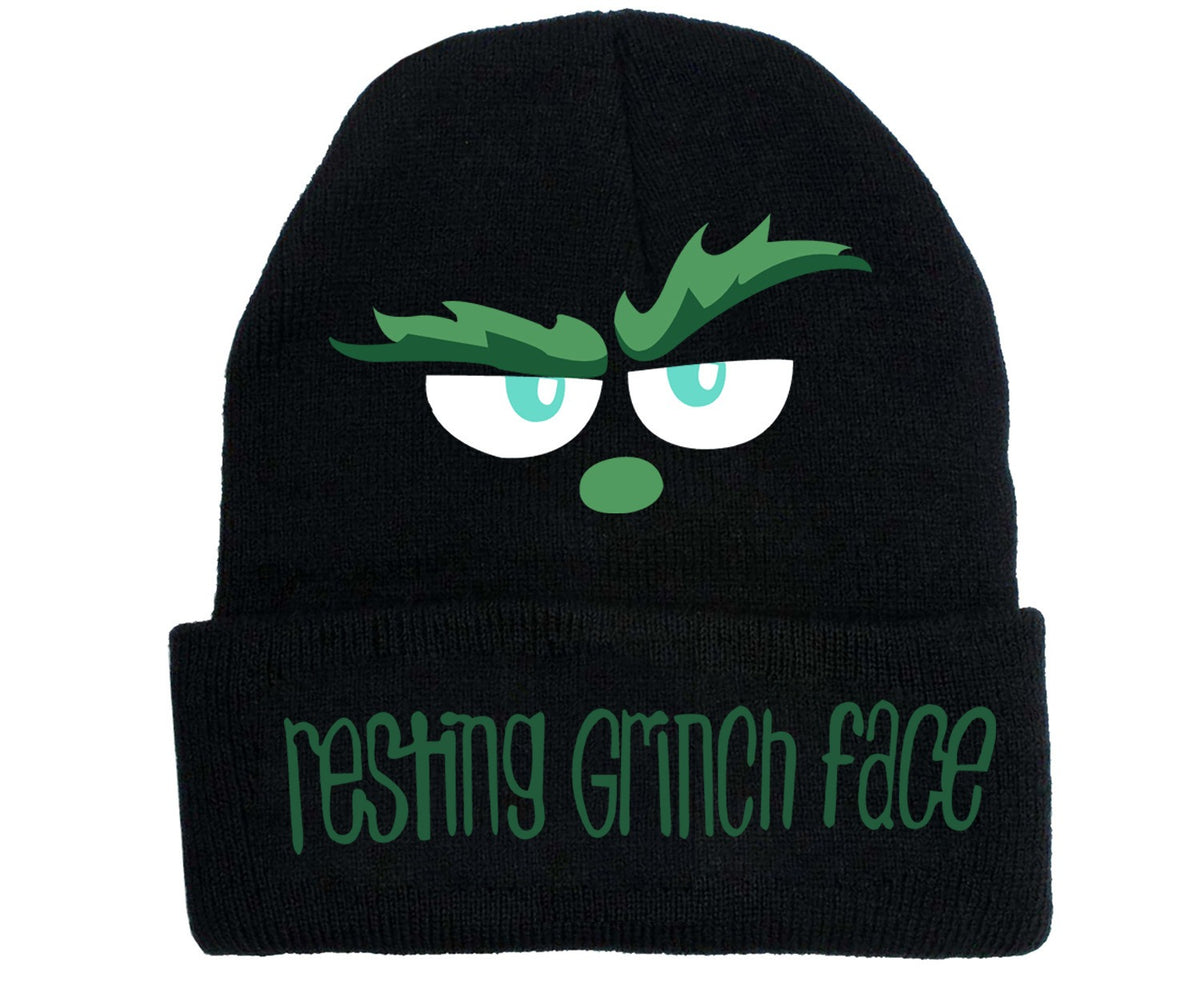 Resting Grinch Face Embroidered Beanie