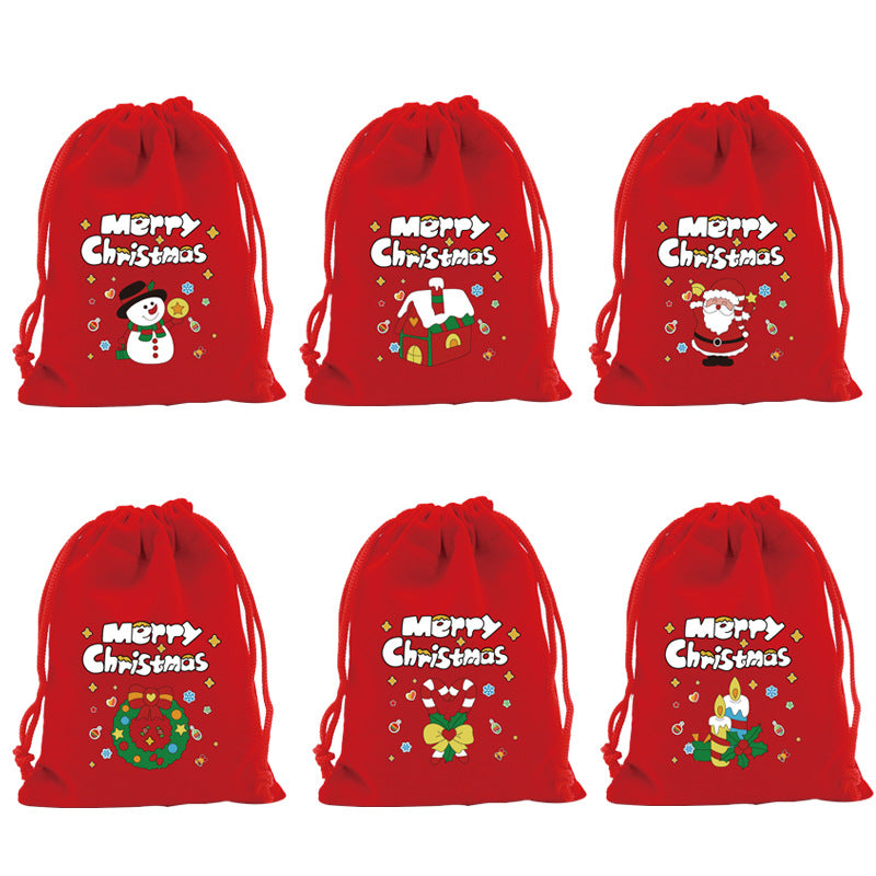 Red Velvet Christmas Drawstring Gift Bag