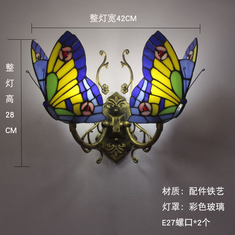Tiffany Style Stained Glass Butterfly Wall Sconce – Colorful Vintage Accent Lighting