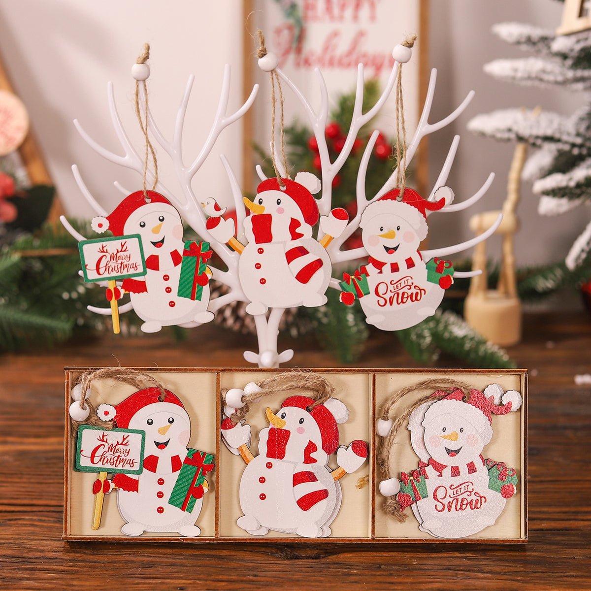 9-Piece Wooden Christmas Tree Ornaments Set from Mish Mash Market