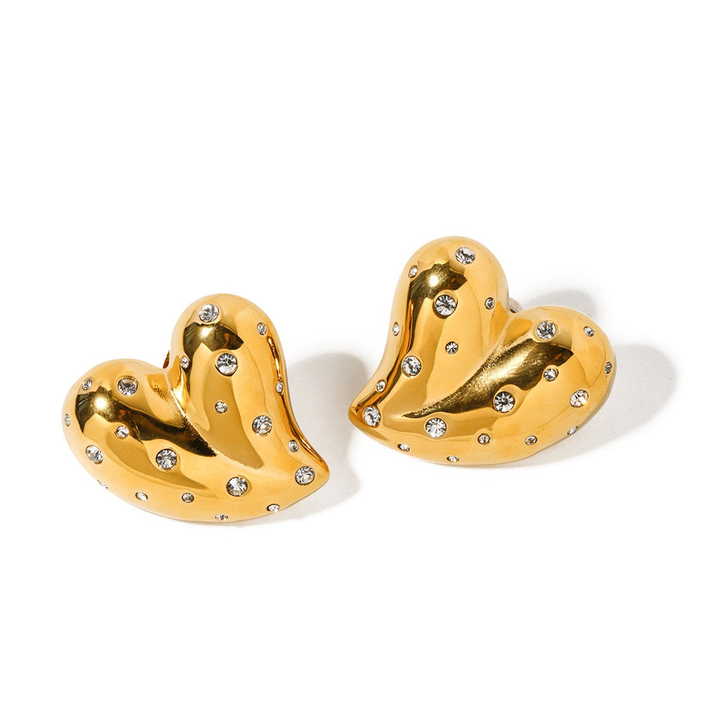 18K Gold Plated Heart Stud Earrings - Chunky Crystal Heart Jewelry for Women from Mish Mash Market
