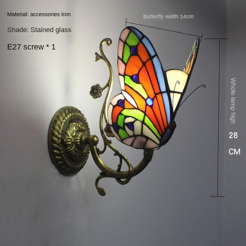 Tiffany Style Stained Glass Butterfly Wall Sconce – Colorful Vintage Accent Lighting