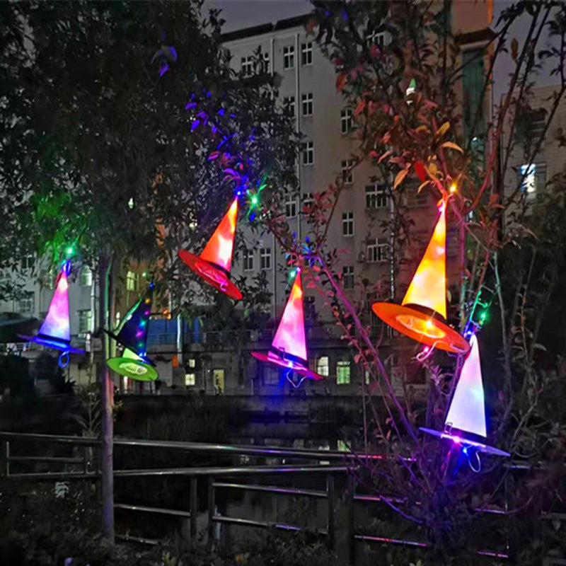 Hanging LED Light-Up Witch Hat Outdoor Halloween Decoration from Mish Mash Market