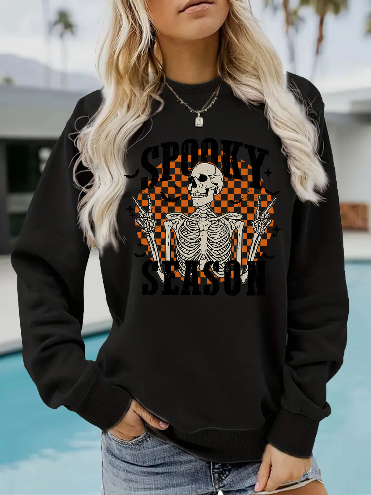 Halloween Spooky Season Skeleton Printed Pullover Hoodie from Mish Mash Market