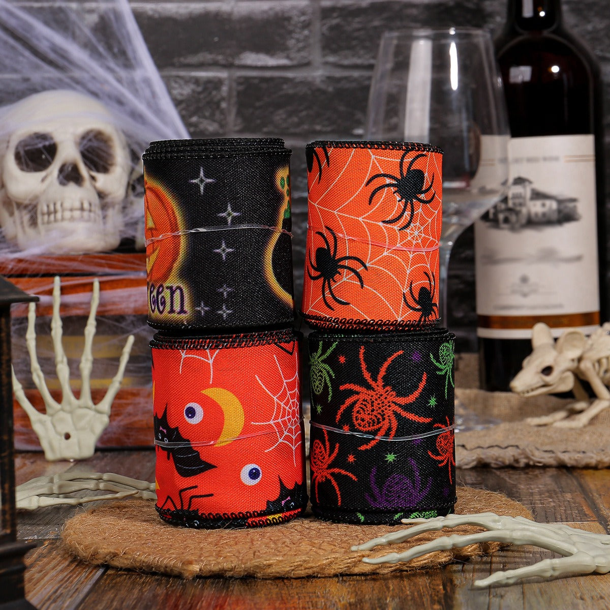 Halloween Spider & Bat Printed Ribbon - 2.5 Inch Wired Decoration Ribbon (5 Yards) from Mish Mash Market