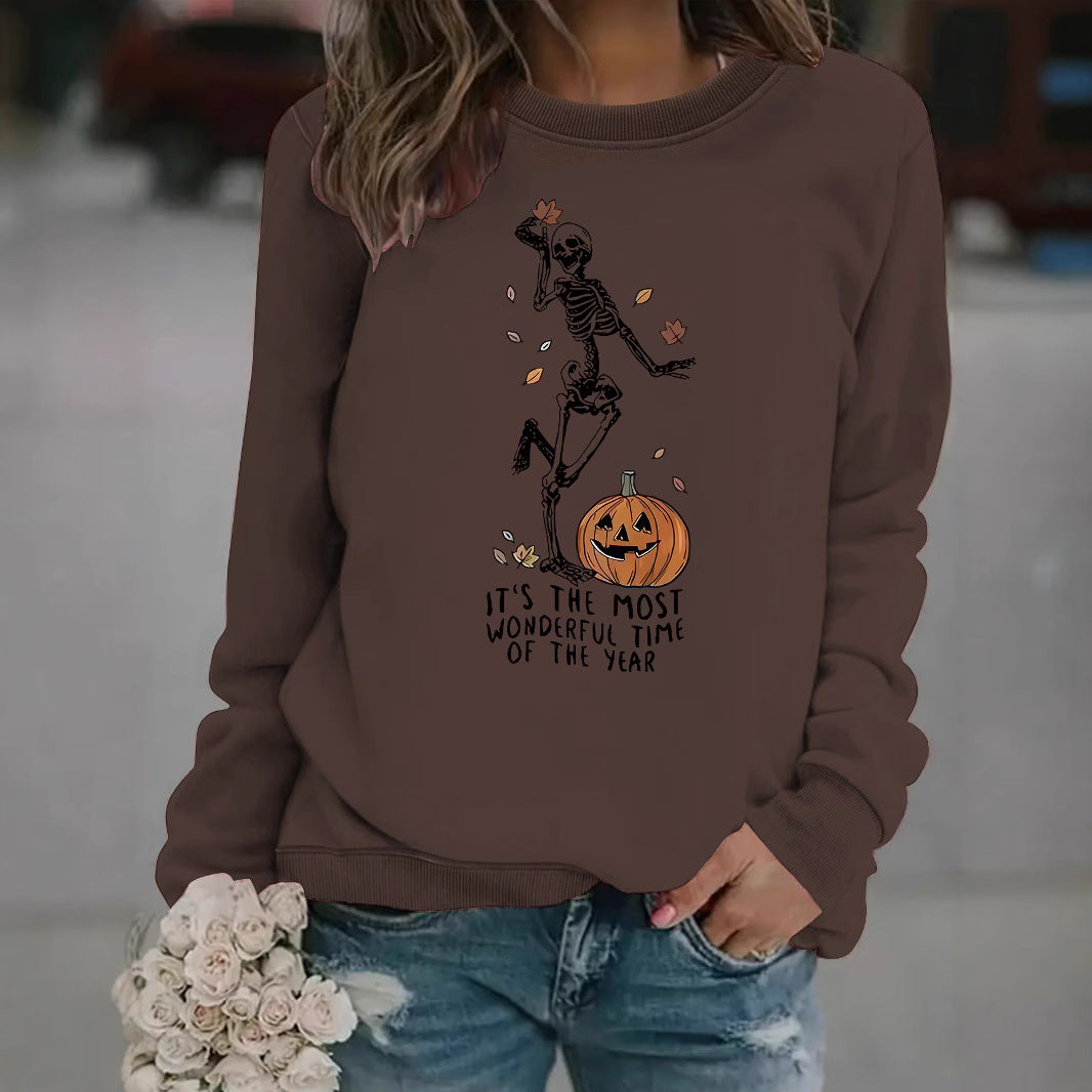 Pumpkin Skull Halloween Sweatshirt - Skeleton Graphic Print Pullover from Mish Mash Market