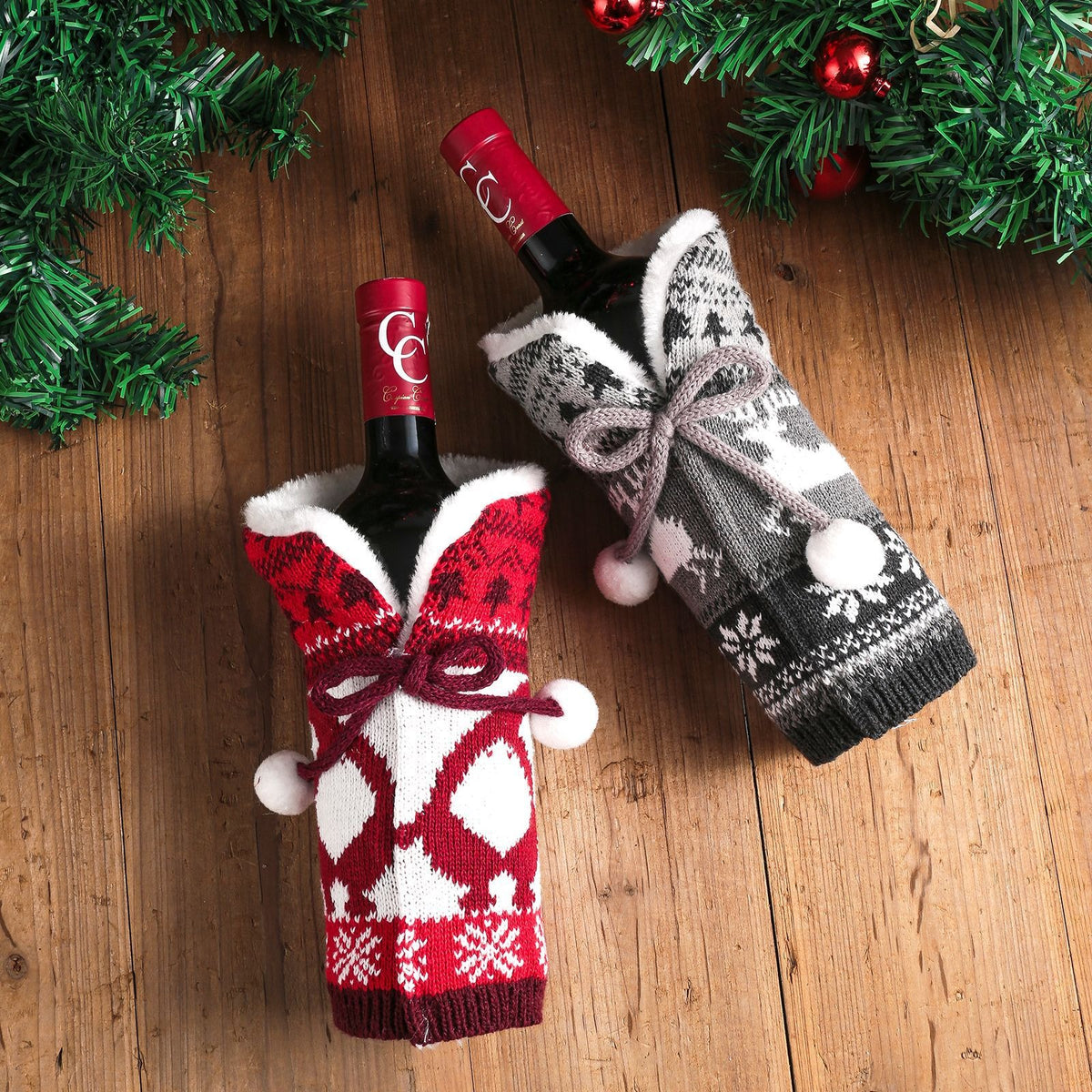 Knitted Holiday Wine Bottle Cover from Mish Mash Market