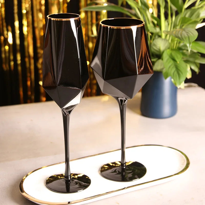Black & Gold Crystal Red Wine Goblets - Luxury Stemware from Mish Mash Market