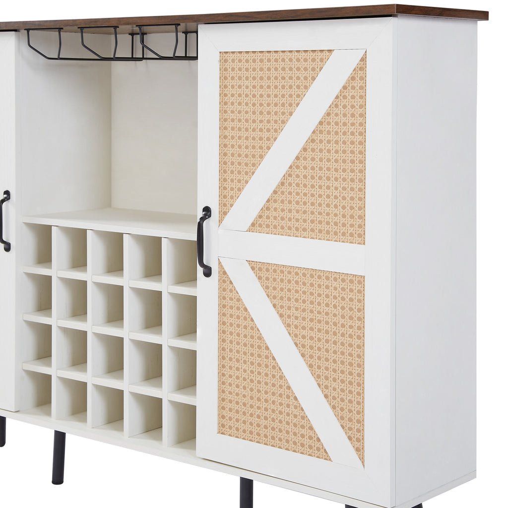 White Faux Rattan Barn Door Wine Cabinet from Mish Mash Market