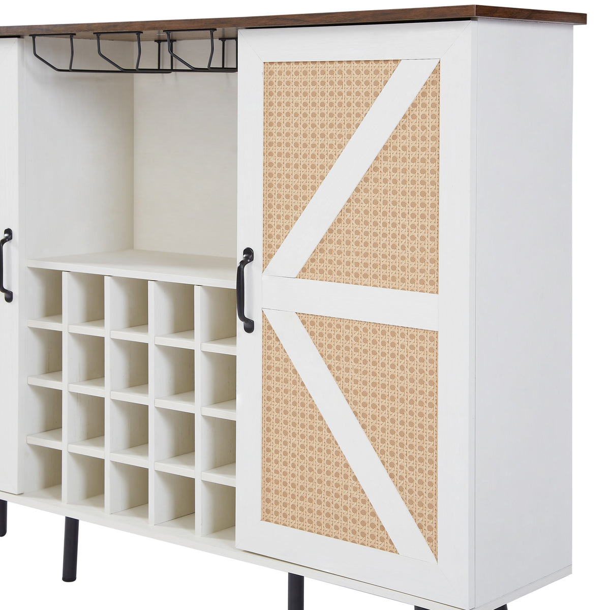 White Faux Rattan Barn Door Wine Cabinet from Mish Mash Market