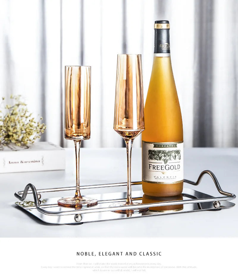 Nordic Luxury Amber Champagne Flutes – Gold Rimmed Lead-Free Crystal from Mish Mash Market