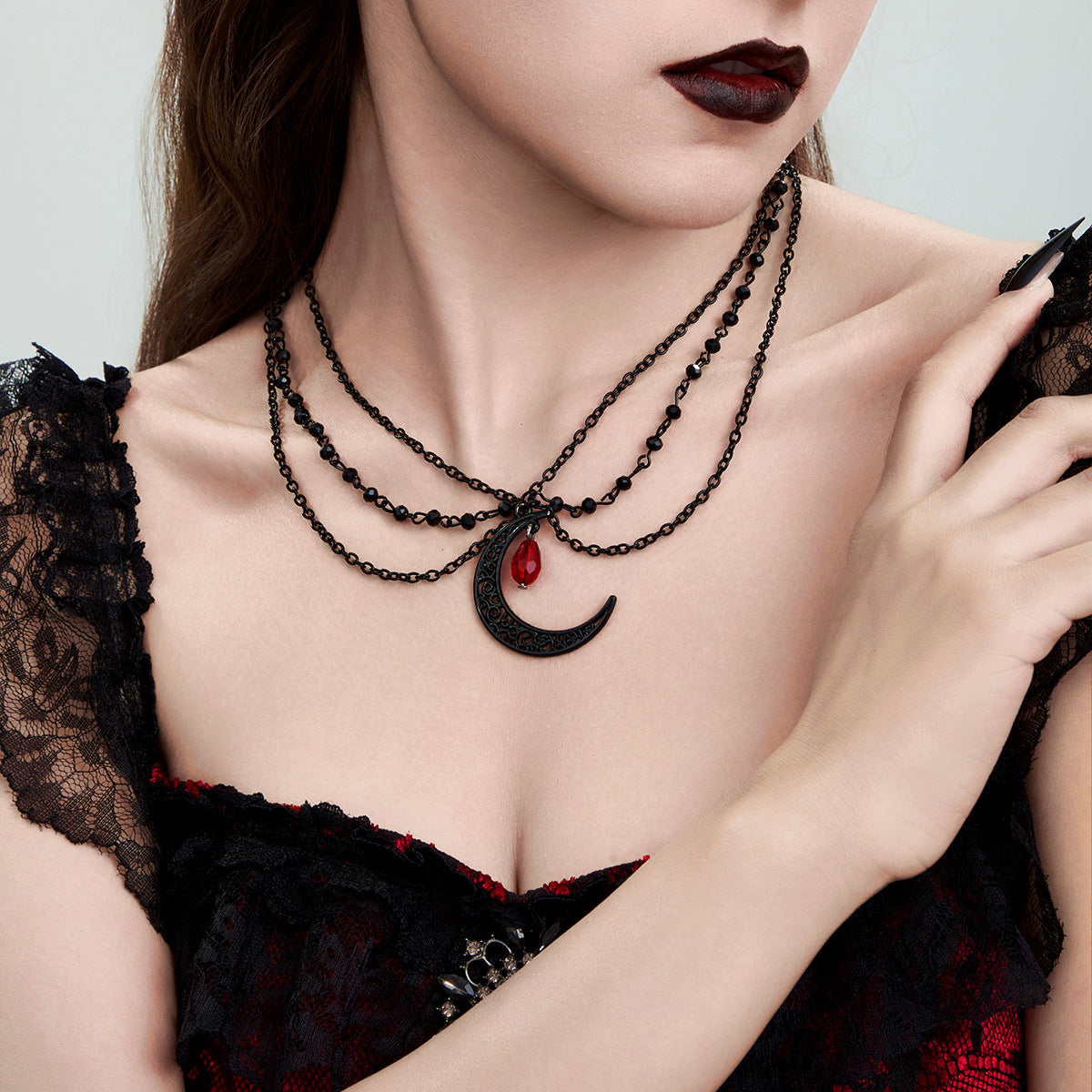 Gothic Blood Drop Crystal Tassel Necklace - Halloween Collarbone Choker Chain from Mish Mash Market