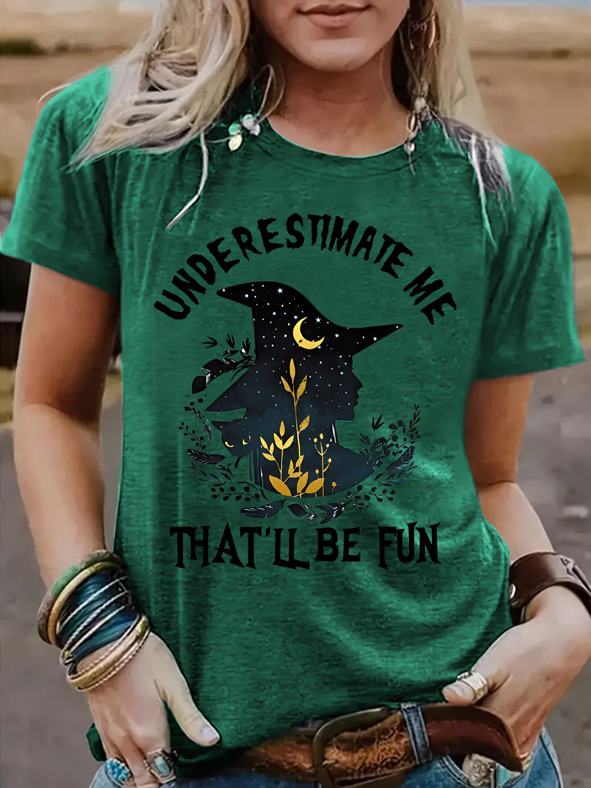 Women's Halloween Witch Graphic T-Shirt - Short Sleeve Crew Neck Top from Mish Mash Market