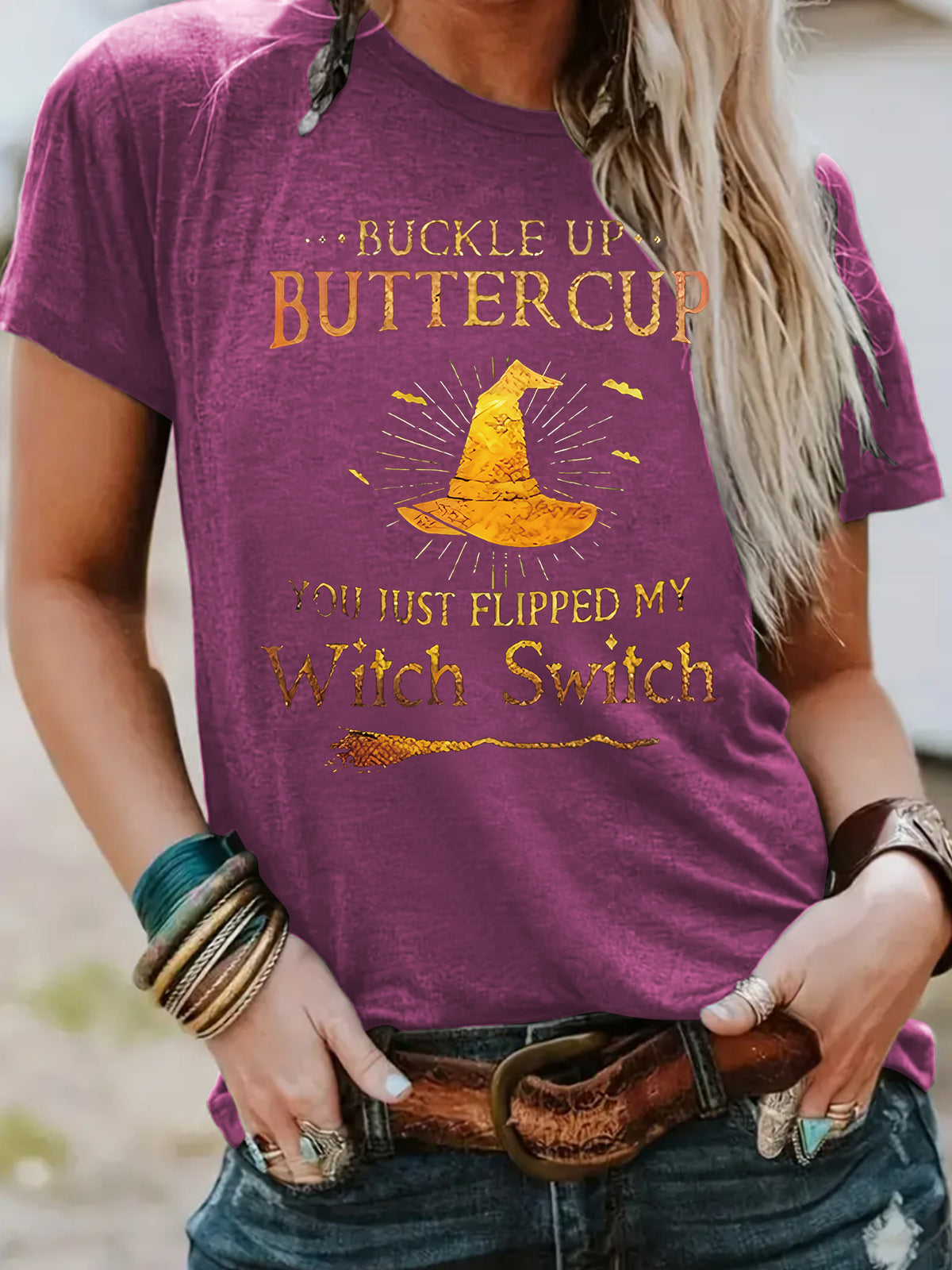 Buckle Up Buttercup You Just Flipped My Witch Switch Graphic T-Shirt from Mish Mash Market