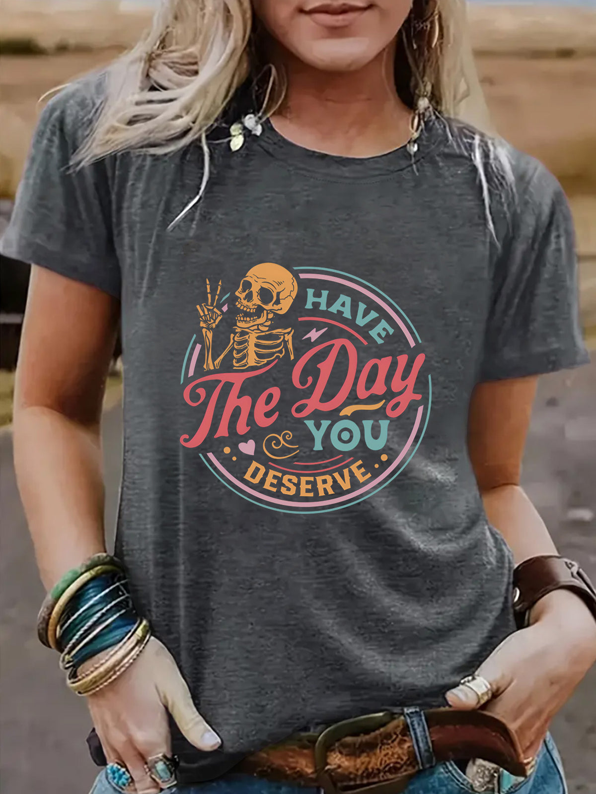 Halloween "Have The Day You Deserve" Graphic Short Sleeve Crew Neck T-Shirt