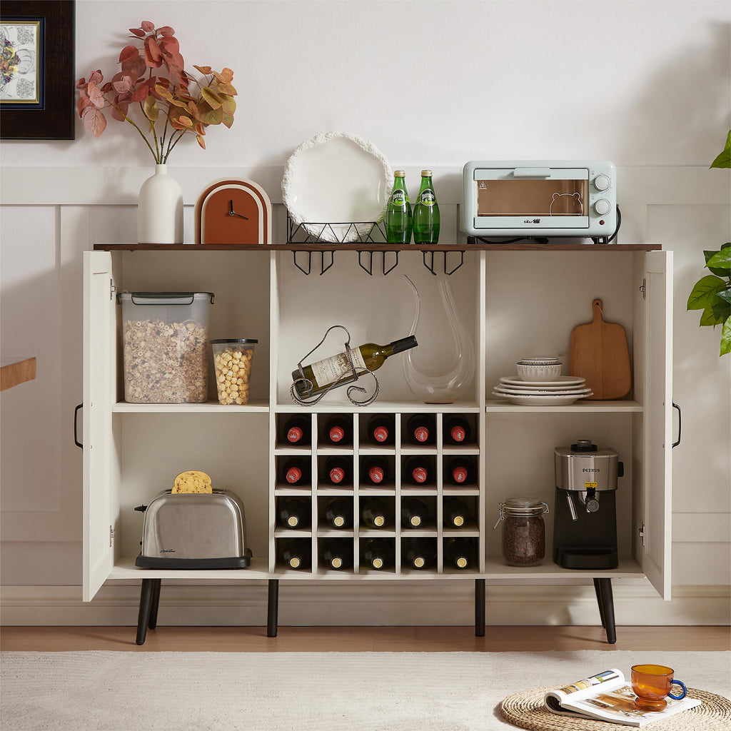 White Faux Rattan Barn Door Wine Cabinet from Mish Mash Market