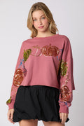 Women's Sequined Pumpkin Loose Fit Long Sleeve Pullover Sweatshirt from Mish Mash Market