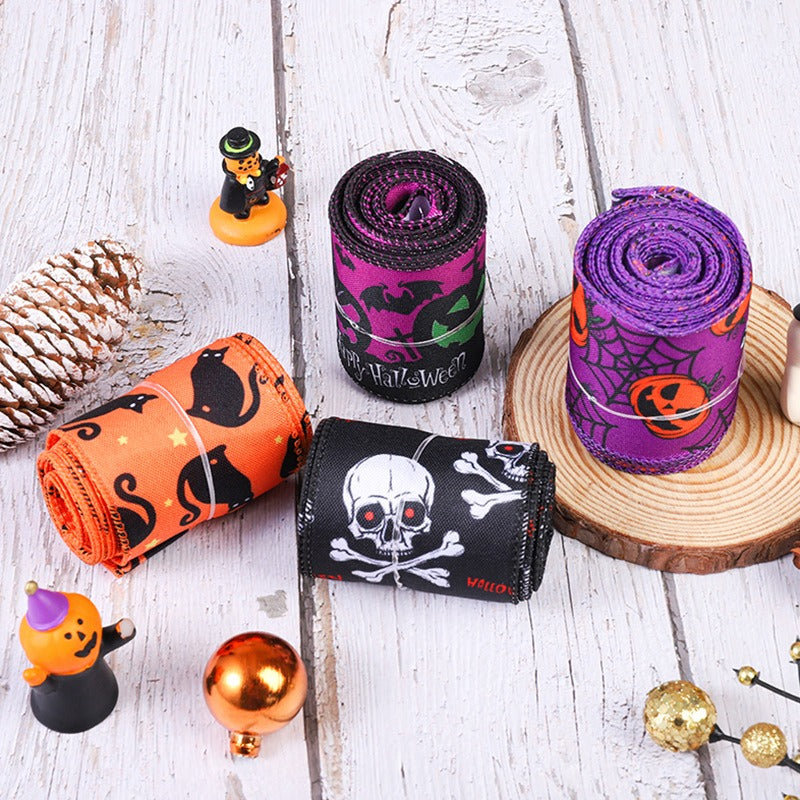 Halloween Decorative Printed Ribbon – 2.5 in x 5YD Spooky Pattern Craft Ribbon for DIY & Party Decor from Mish Mash Market