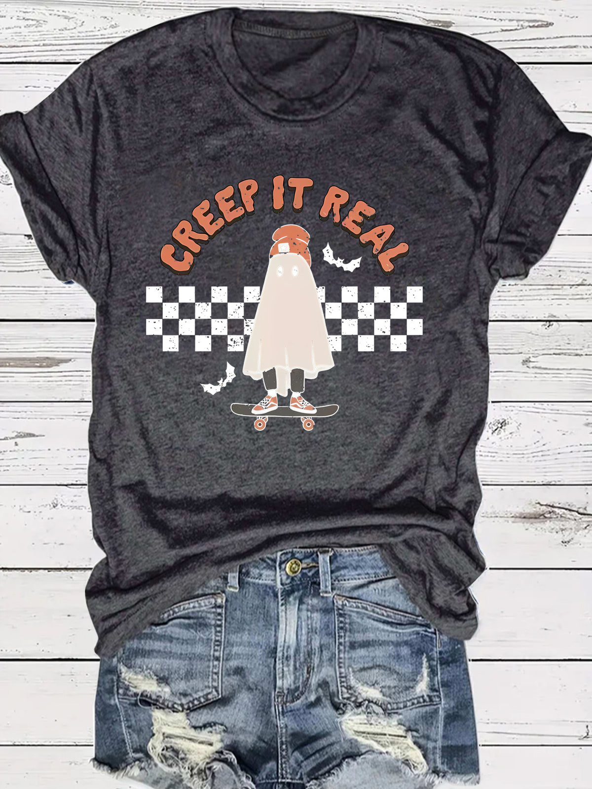 Creep It Real Halloween Ghost Graphic Short Sleeve T-Shirt from Mish Mash Market