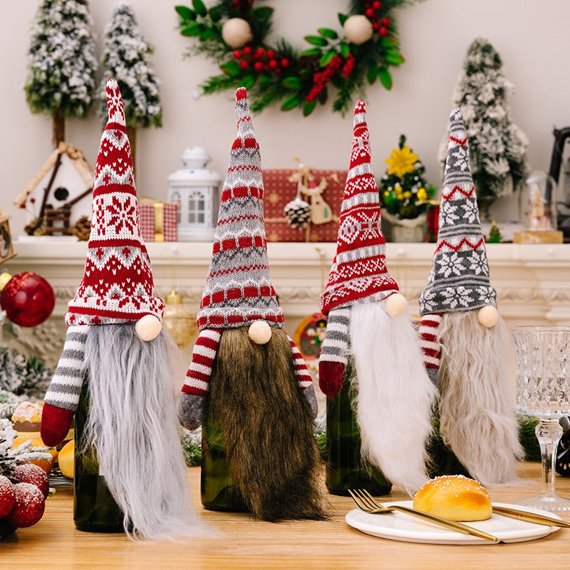 Christmas Gnome Wine Bottle Cover - Long Beard Faceless Gnome Champagne & Wine Bottle Topper Holiday Decoration from Mish Mash Market
