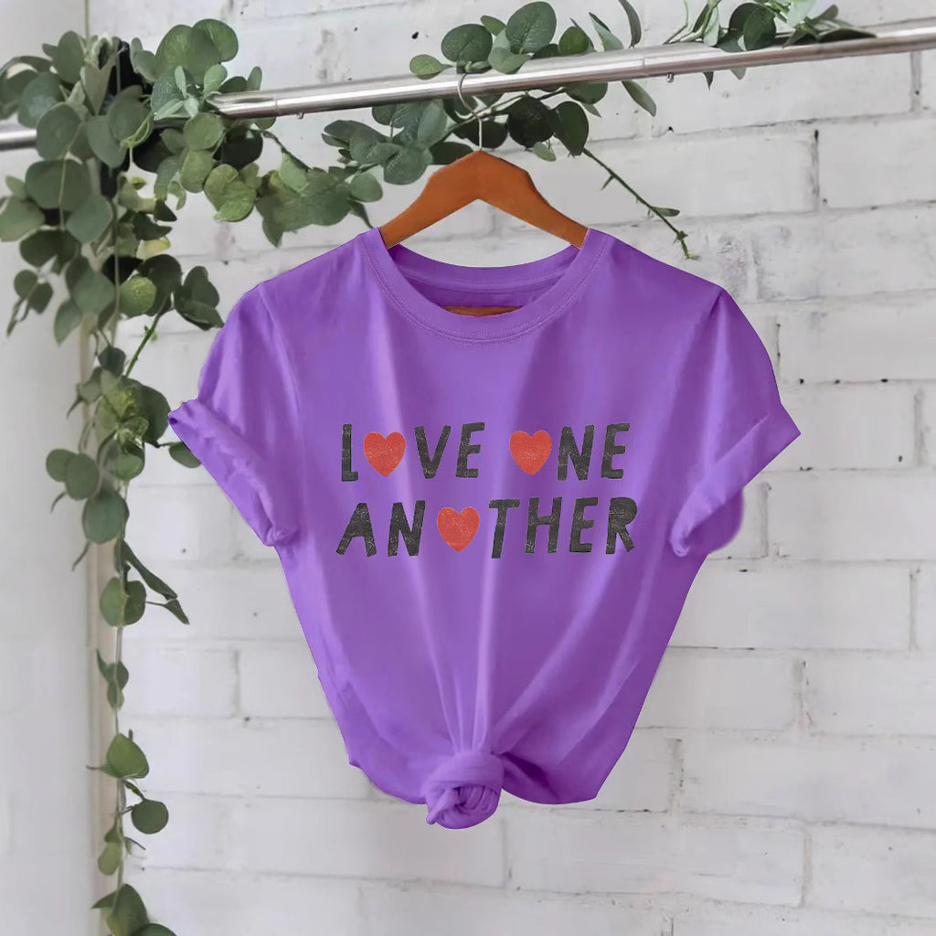 Women’s Love One Another Short Sleeve T-Shirt – Casual Crew Neck Graphic Pullover Top from Mish Mash Market