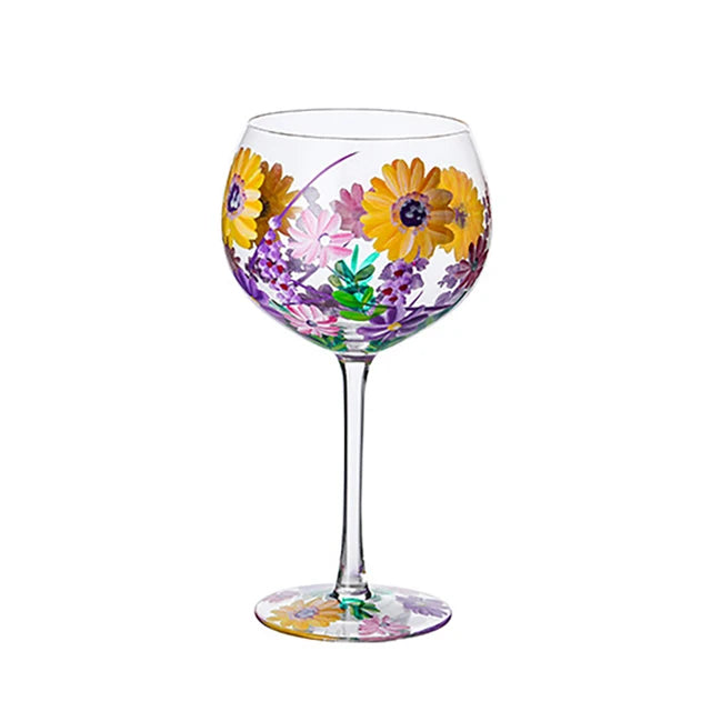 Nordic Hand-Painted Floral Wine Glass – Elegant Crystal Goblet for Weddings & Home