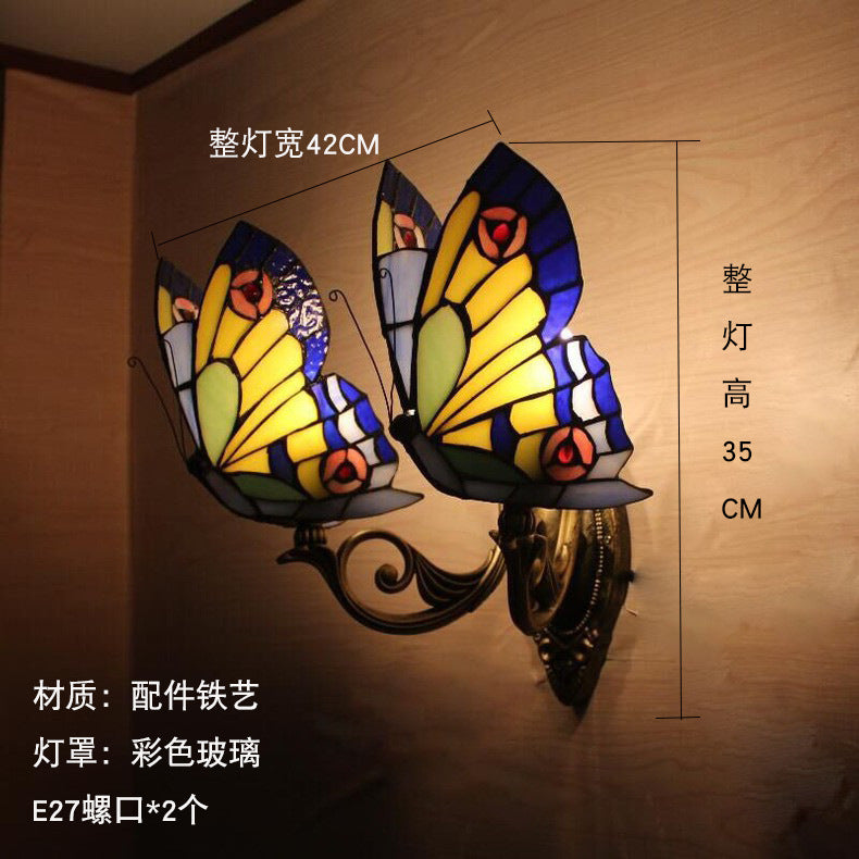 Tiffany Style Stained Glass Butterfly Wall Sconce – Colorful Vintage Accent Lighting