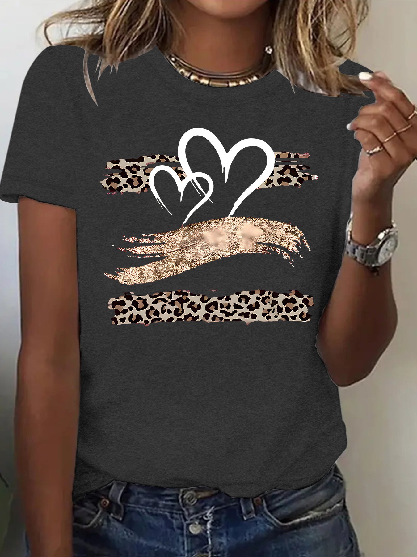 Leopard Heart Graphic Tee – Women's Casual Short Sleeve Love T-Shirt from Mish Mash Market