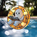 Stained Glass Ghost Reading Light Catcher Hanging Ornament - Halloween Window Decoration from Mish Mash Market